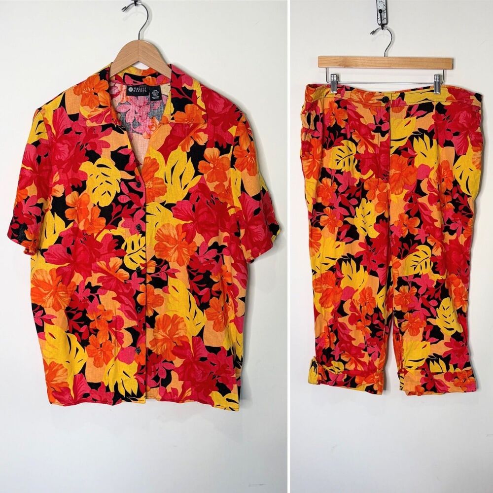Maggie Barnes Linen Blend Matching Set Floral Vibrant Resortwear 18W 20W